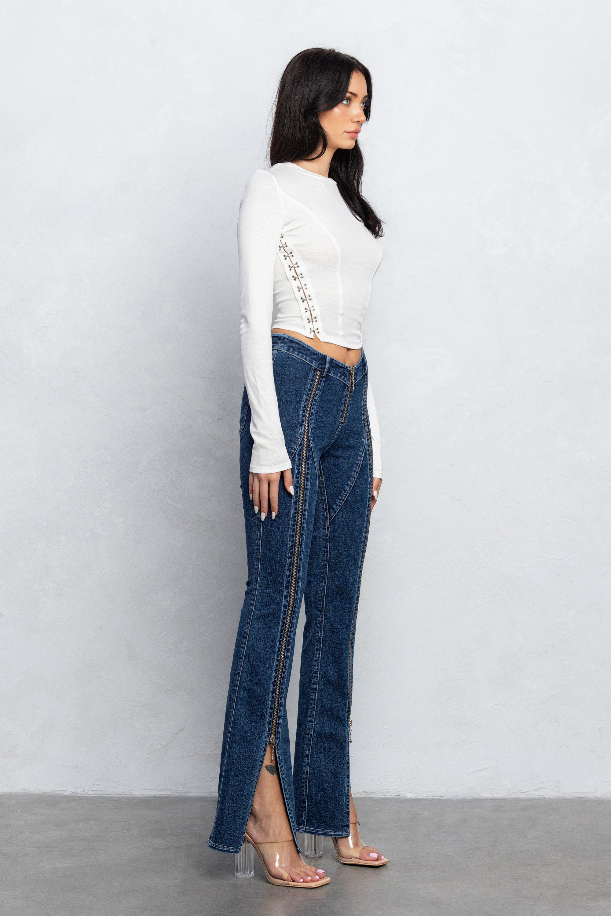 YVETTE RIBBED HOOK & EYE LONG SLEEVE TOP