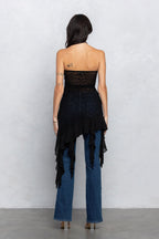 FRANKIE RUFFLE LACE TUBE TOP - BLACK