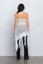 FRANKIE RUFFLE LACE TUBE TOP - WHITE