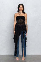 FRANKIE RUFFLE LACE TUBE TOP - BLACK