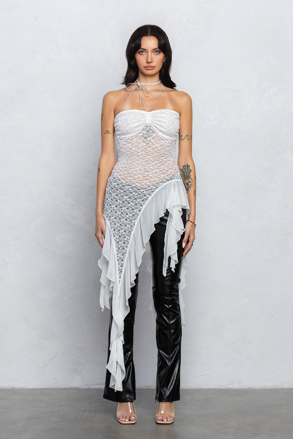 FRANKIE RUFFLE LACE TUBE TOP - WHITE