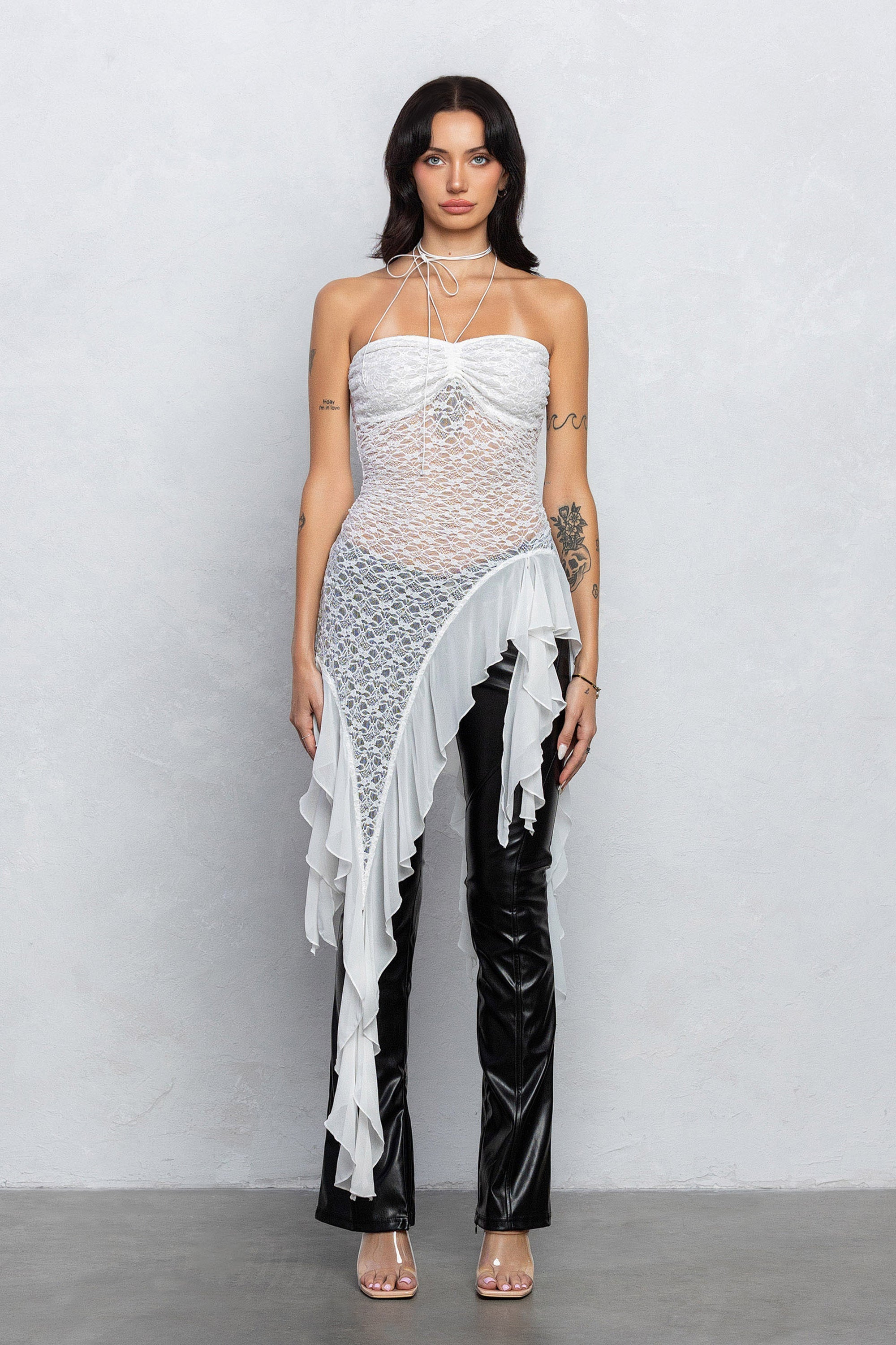 FRANKIE RUFFLE LACE TUBE TOP - WHITE