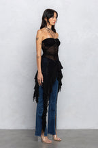 FRANKIE RUFFLE LACE TUBE TOP - BLACK