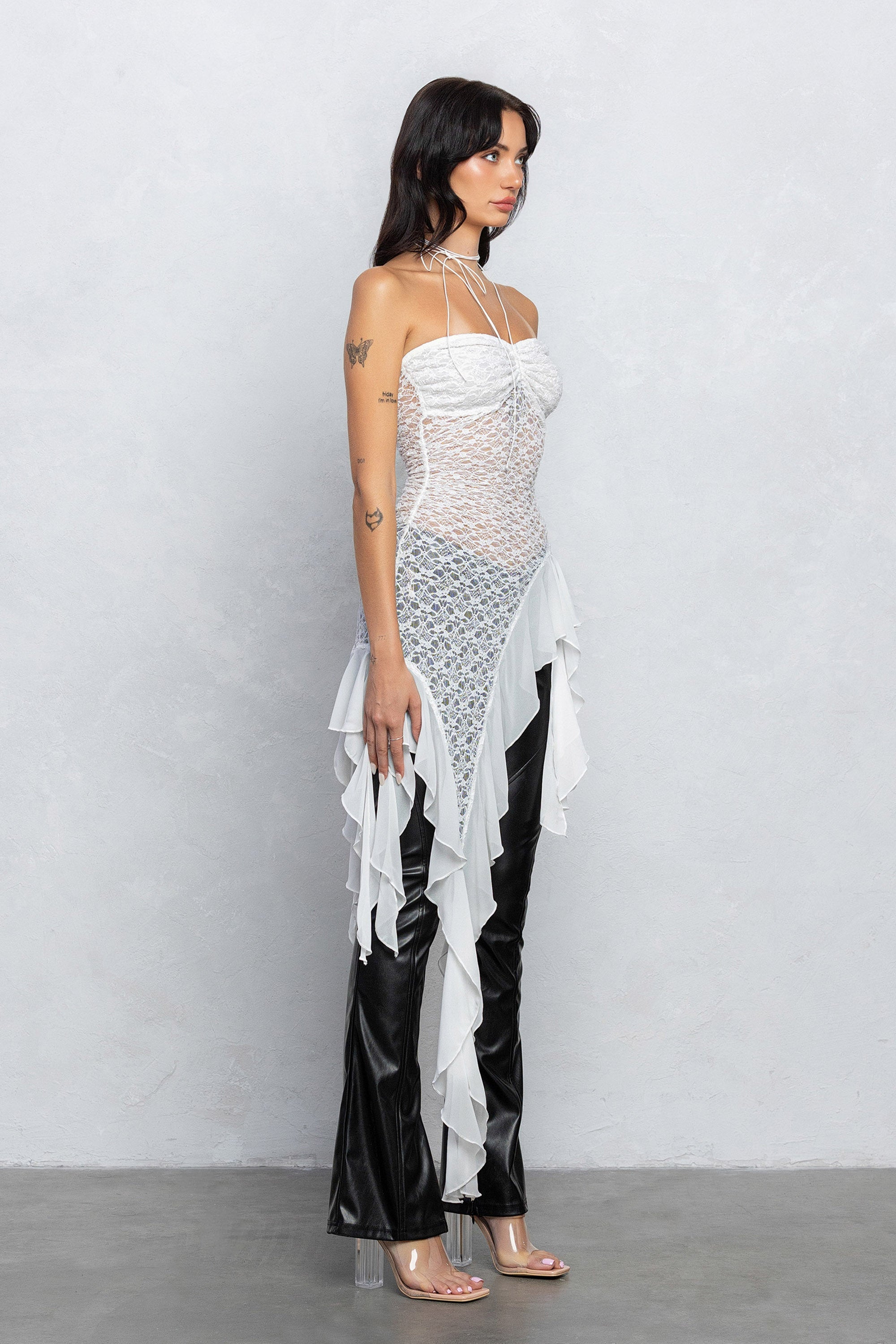 FRANKIE RUFFLE LACE TUBE TOP - WHITE