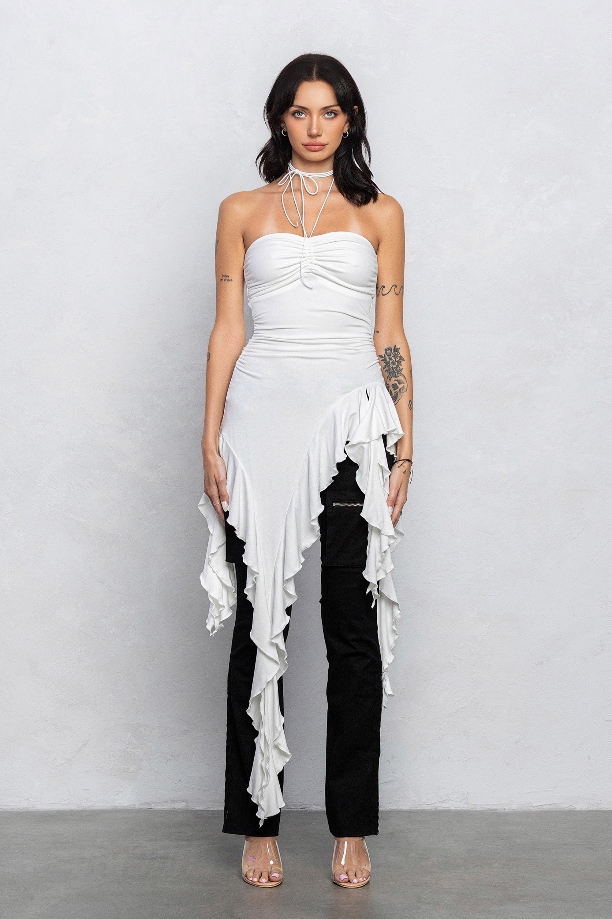 FRANKIE RUFFLE TUBE TOP - WHITE