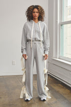 ASPEN BOW TIE WIDE SWEATPANTS - HEATHER GREY