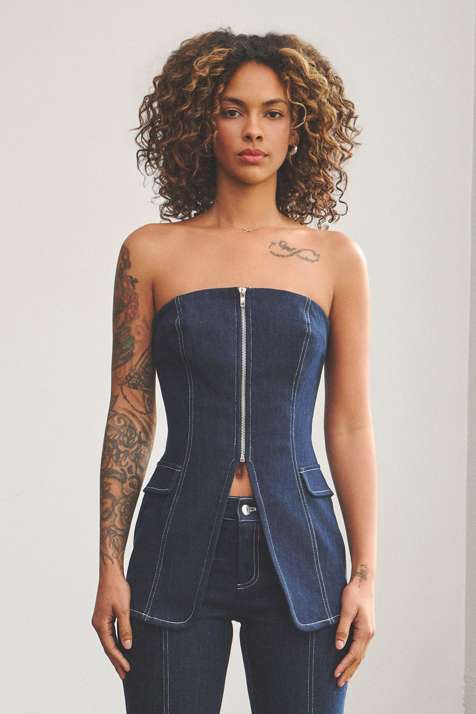 BEATRICE DENIM CARGO TUBE TOP