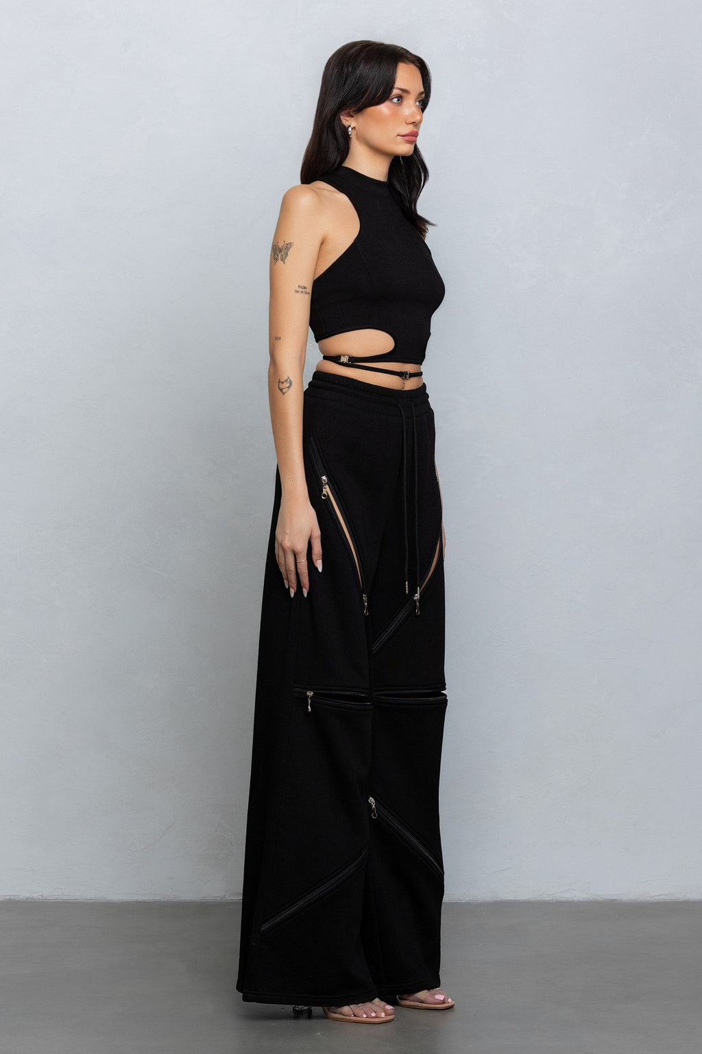 HARLYN WIDE ZIPPER SWEATPANTS - BLACK