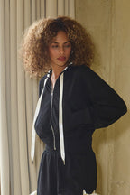 ASPEN SATIN TIE DRAWSTRING ZIP-UP - BLACK