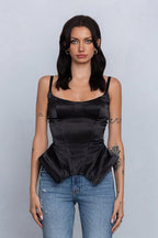 REIA SATIN SLEEVELESS BUSTIER - BLACK