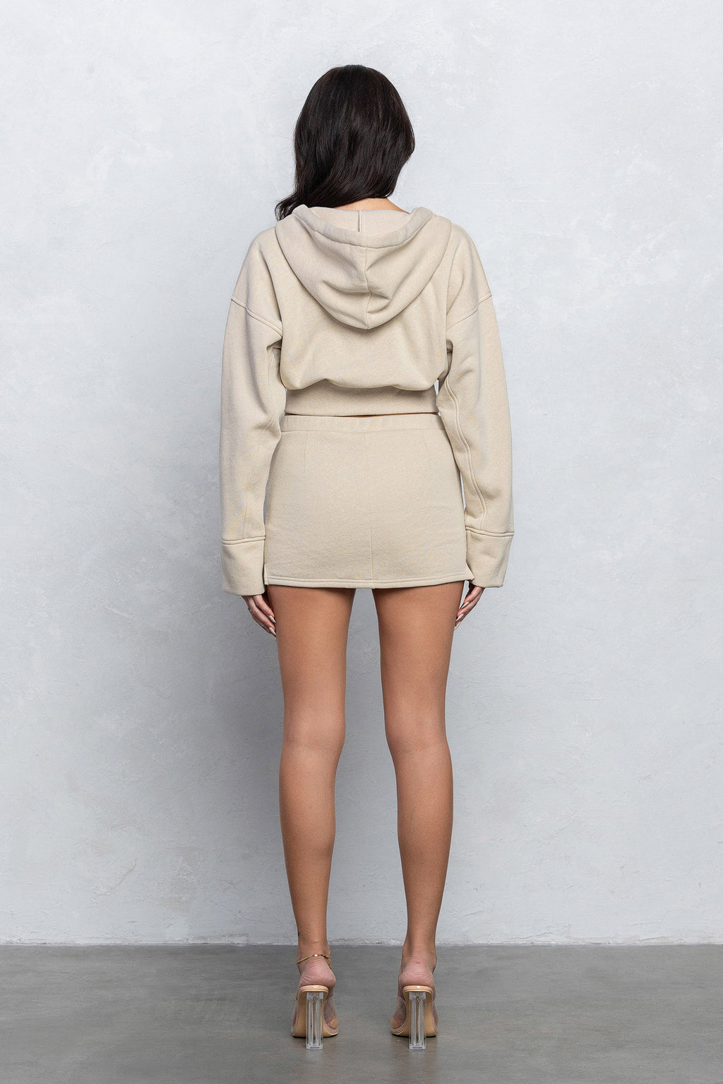 KHAI ZIP UP MINI SKIRT SET - SAND