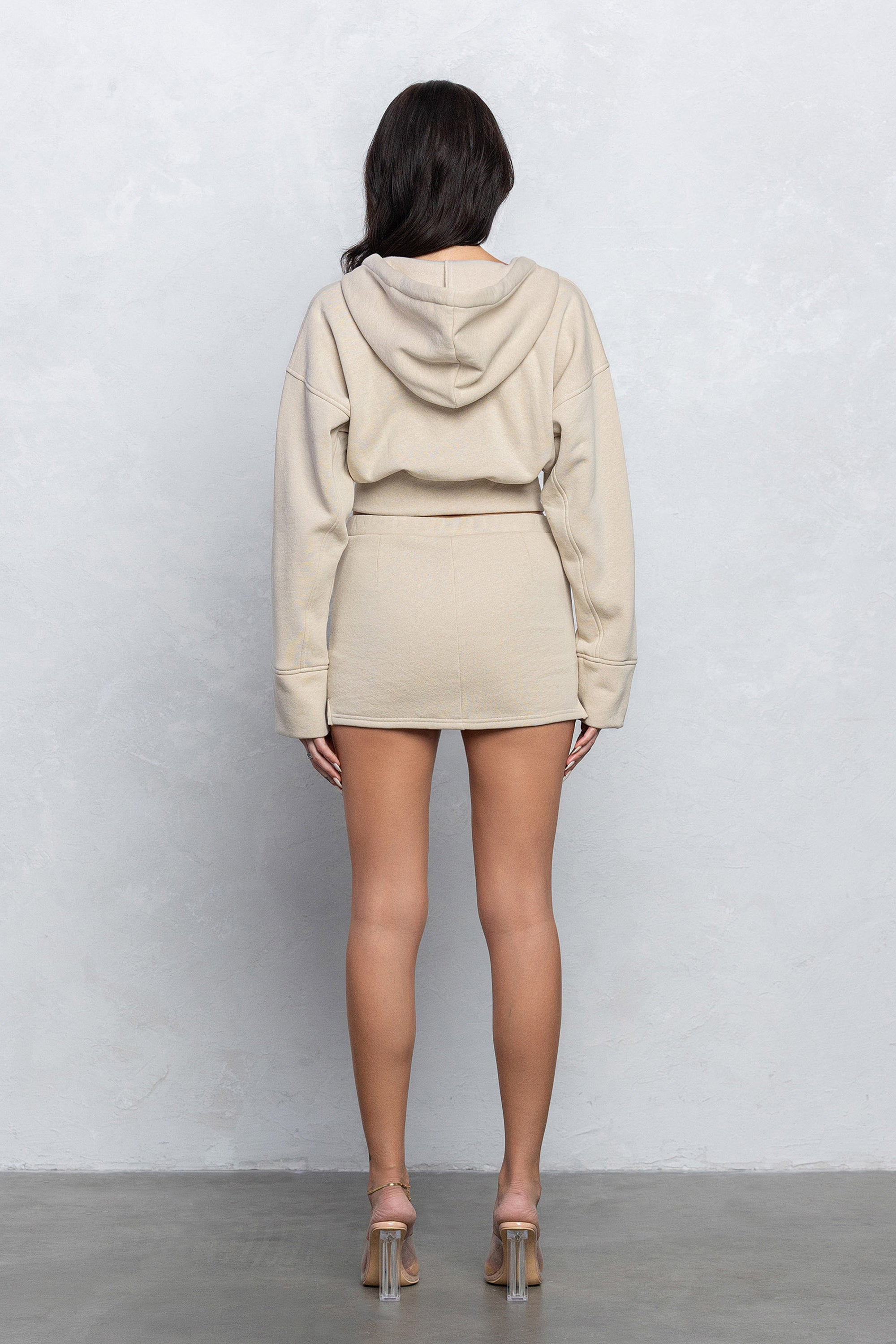 KHAI ZIP UP MINI SKIRT SET - SAND