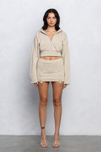 KHAI ZIP UP MINI SKIRT SET - SAND