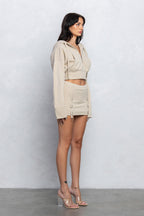 KHAI ZIP UP MINI SKIRT SET - SAND