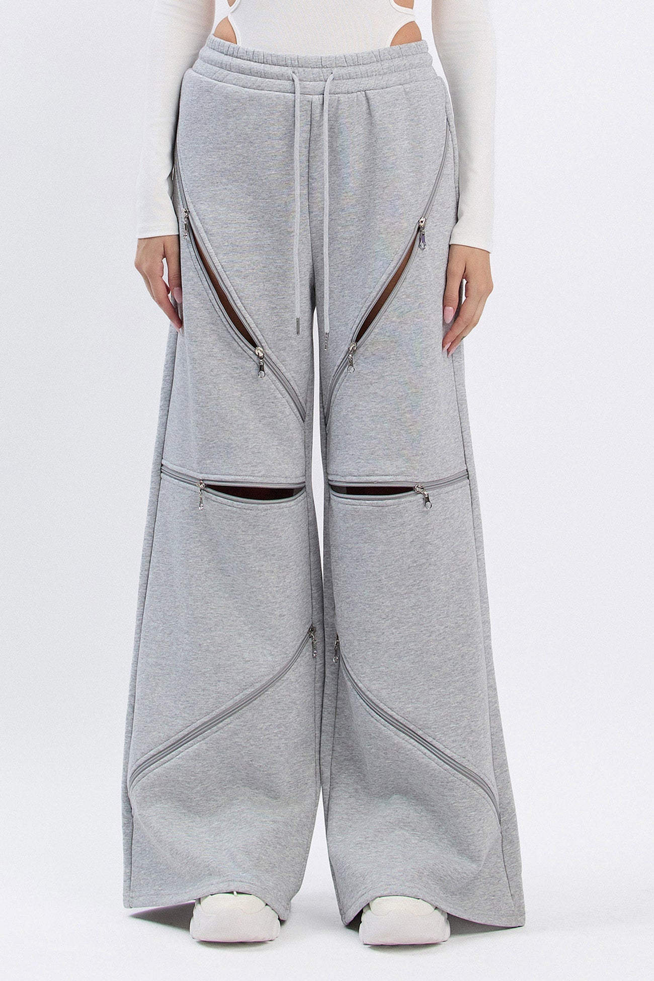 HARLYN WIDE ZIPPER SWEATPANTS - HEATHER GREY