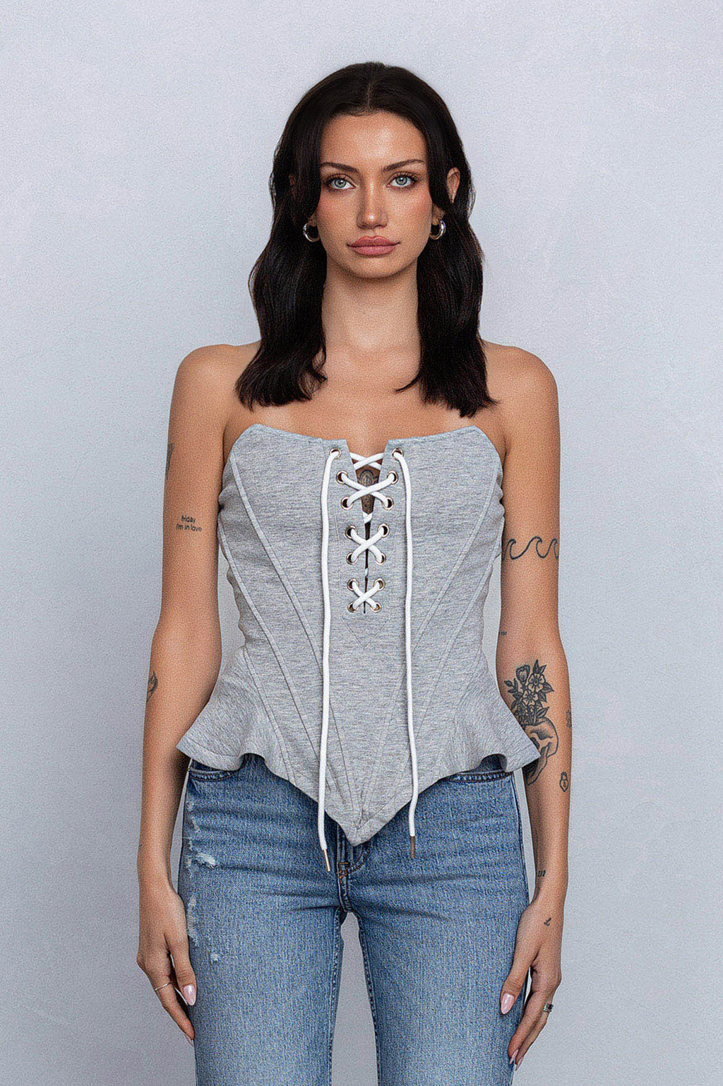 IVA LACE UP DETAIL BUSTIER TUBE TOP