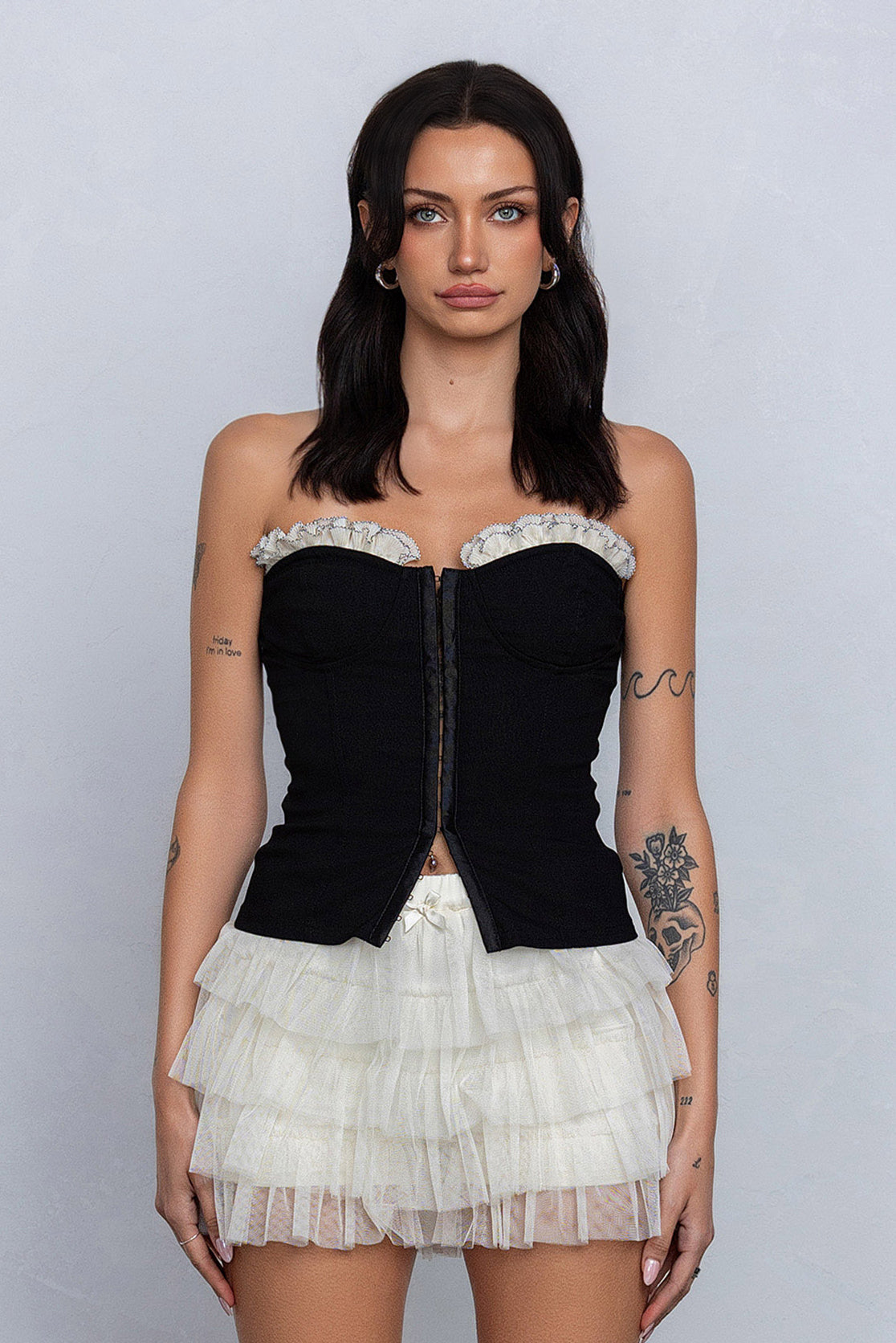DAHLIA FRILL HOOK & EYE BUSTIER