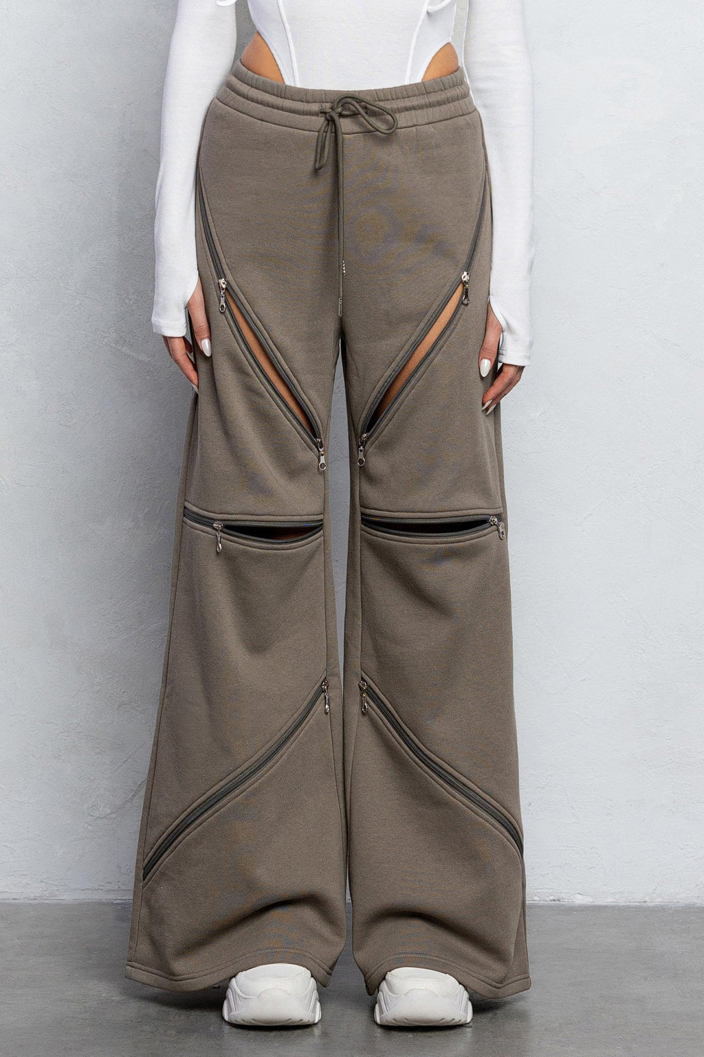 HARLYN WIDE ZIPPER SWEATPANTS - ASH