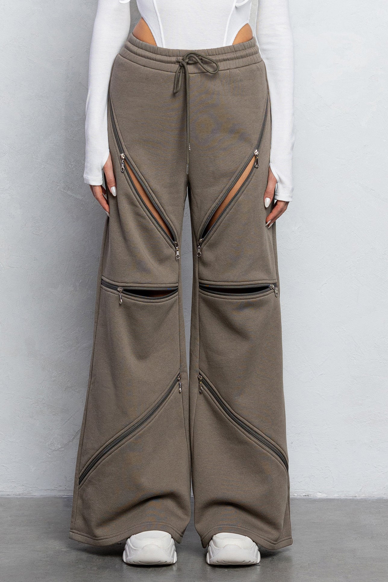 HARLYN WIDE ZIPPER SWEATPANTS - ASH