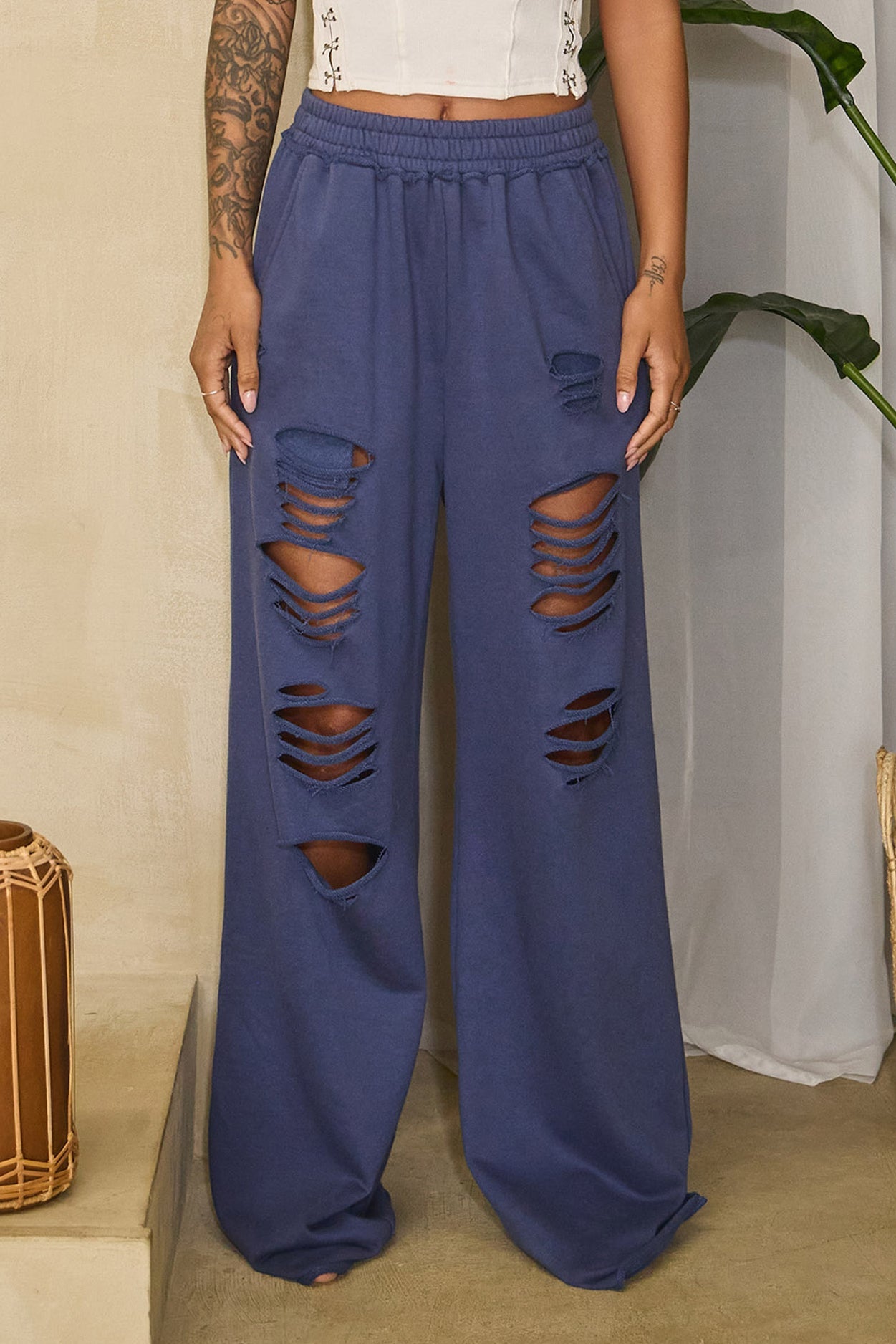 AVEN DISTRESSED FRENCH TERRY WIDE SWEATPANTS