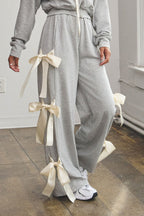 ASPEN BOW TIE WIDE SWEATPANTS - HEATHER GREY