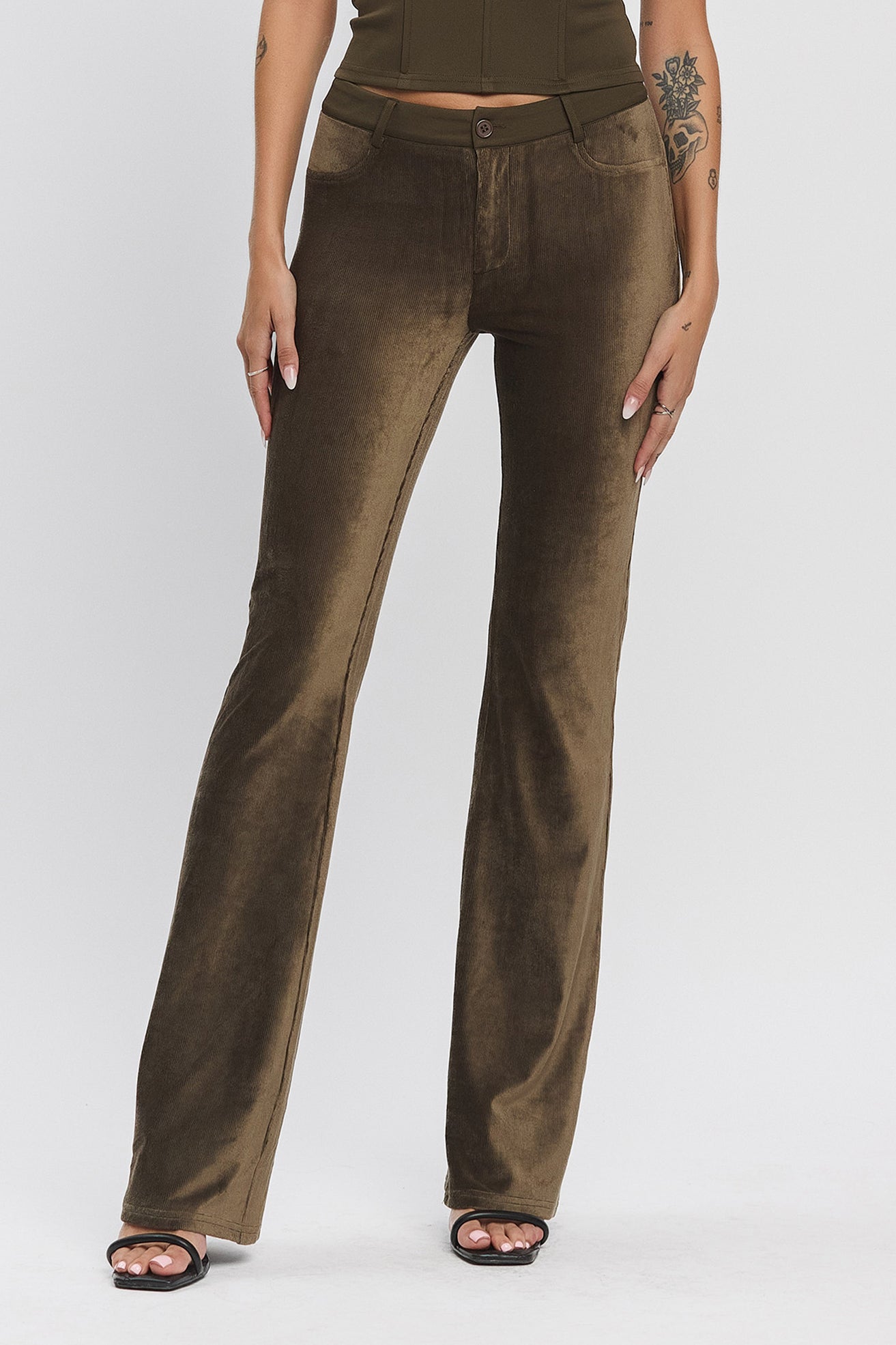 VIVIENNE STRETCH CORDUROY PANTS - OLIVE