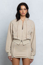 AMI CROPPED ZIP-UP HOODIE - SAND