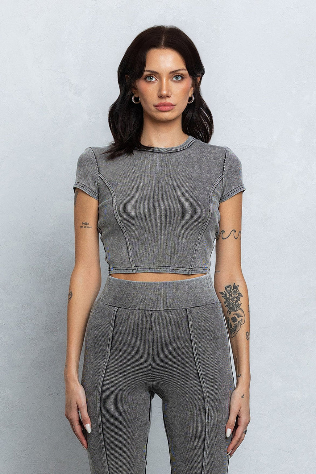 DAXON WASHED RIB BABY TEE - CHARCOAL