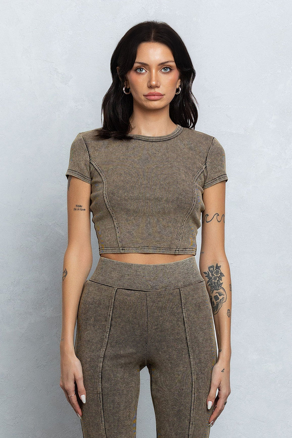 DAXON WASHED RIB BABY TEE - MUD