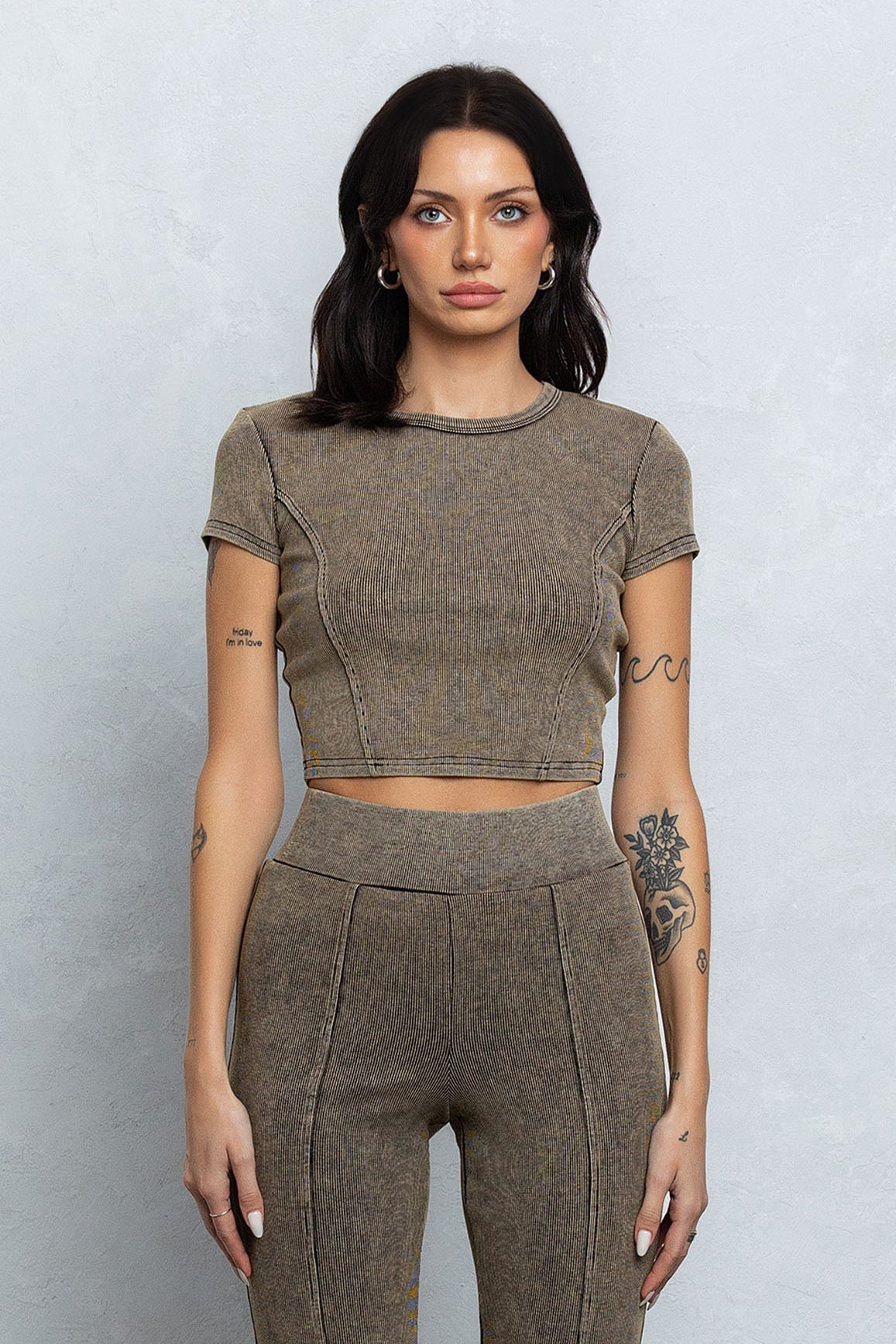 DAXON WASHED RIB BABY TEE - MUD