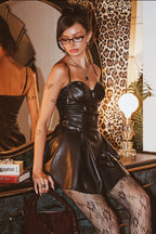 CROSS SKATER PLEATHER MINI DRESS