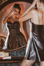 CROSS SKATER PLEATHER MINI DRESS