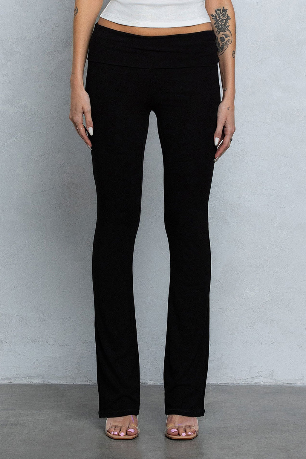 JENNI FOLD OVER FLARE PANTS - BLACK