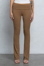 JENNI FOLD OVER FLARE PANTS - MOCHA