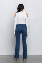 FAYE RIBBED ZIPPER TOP - WHITE