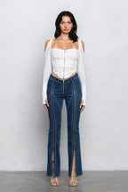 FAYE RIBBED ZIPPER TOP - WHITE