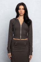 JOZIE FRENCH TERRY ZIP-UP HOODIE - CHARCOAL