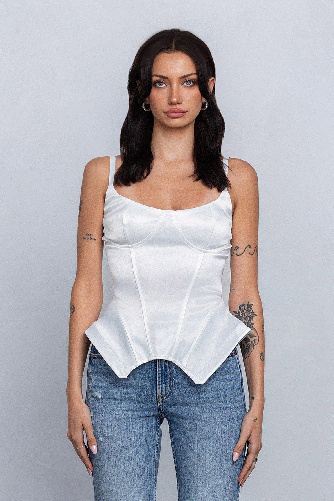 REIA SATIN SLEEVELESS BUSTIER - WHITE